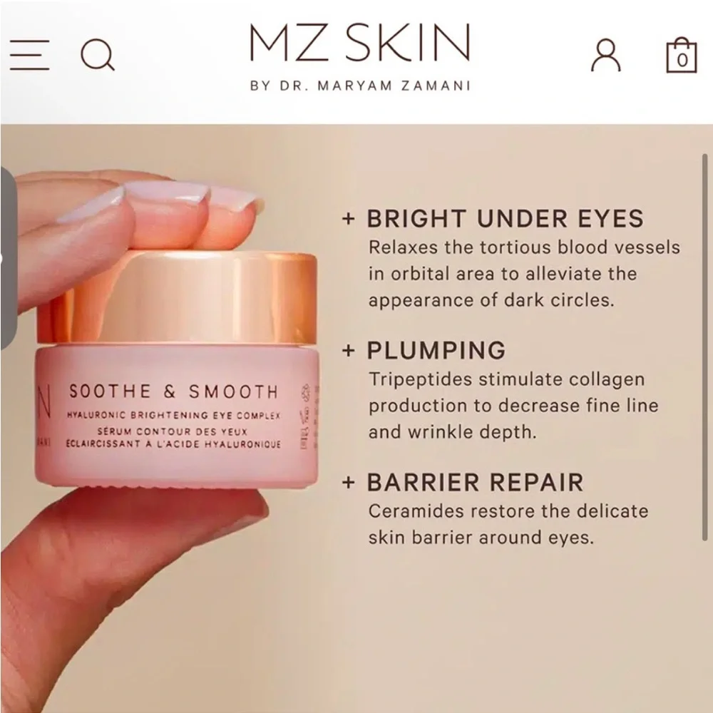 MZ SKIN Soothe & Smooth Hyaluronic Brightening Eye Complex Cream NEW Full Size